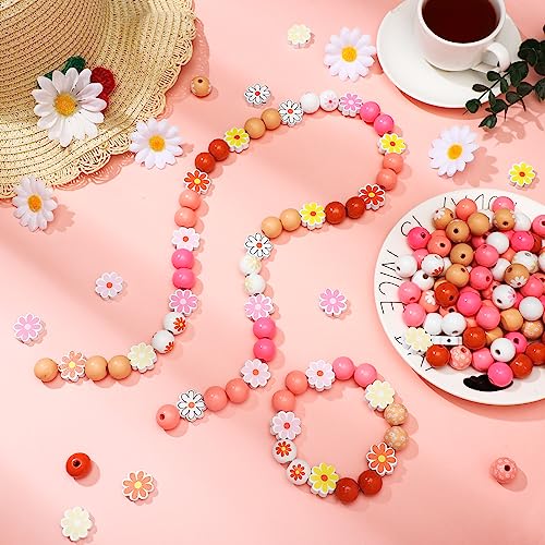 Tradder 200 Pcs Daisy Wooden Beads for Crafts 16mm 20mm Assorted Loose Spacer Round Daisy Flower Wood Beads for DIY Crafts Necklace Bracelet Jewelry Making Garland Home Decor - style: Daisy Flower