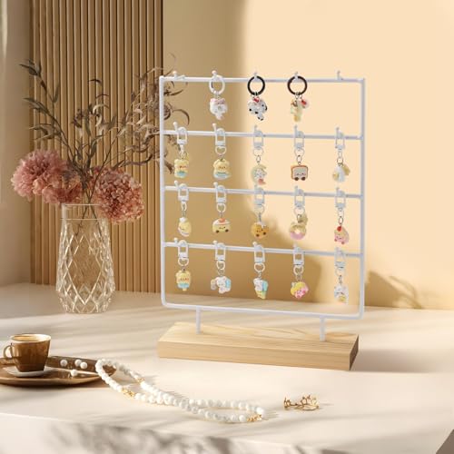 Earring Display Stand for Selling,Earring Display for Vendors, Wood Earring Rack Tower Display Holder Stand with Card (4 Tier,20 Hooks, White) - color: White