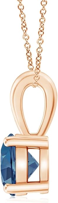 Angara Natural Blue Topaz Solitaire Pendant for Women | Classic Prong-Set Round Blue Topaz Pendant in 14K Solid Gold/Silver/Platinum With 18" Chain | December Birthday, Gemstone Jewelry Gift