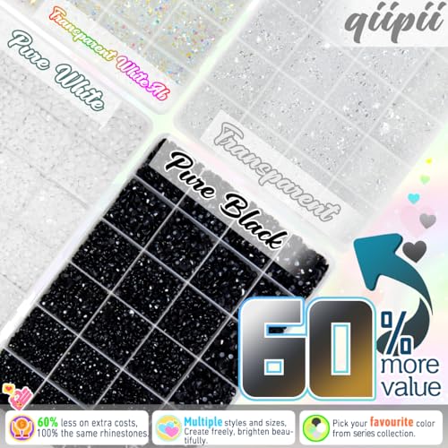 qiipii 4 Colors 2-6mm Black White Transparent Jelly Resin Rhinestones w B7000 Jewelry Glue for Bedazzling Crafting Flatback Stones Gems Diamonds for Nails Face Eyes Makeup Tumblers Bottles DIY Crafts - color: Black / White / Transparent Series Rhinestones