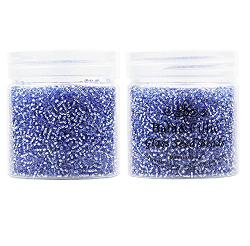 Bala&Fillic 12/0 Glass Seed Beads Clear Blue Color Silver Lined Seed Beads About 10000pcs/110g in Box (Blue Silver Lined) - color: Blue, size: 2mm