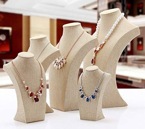 Necklace Display Bust, 9.8" high Beige Linen Jewelry Holder for Necklaces & Bracelets, Figure Display Stand for Jewelry Shop & Personal Makeup (25cm*14cm) - size: 9.8 X 5.5 Inch