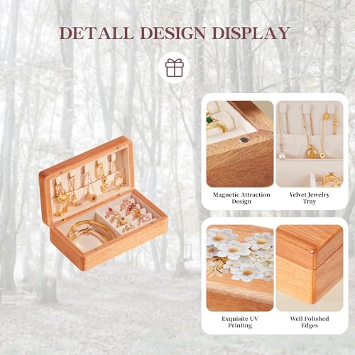 Travel Jewelry Case Small Wood Jewelry Organizer Jewelry Box for Women (Pine Wood Print B) - color: Pine Wood Print B