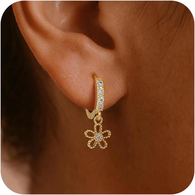 Gold Pearl Dangle Earrings for Women, 14K Gold Plated Small Pearl Drop Huggie Hoop Earrings, Hypoallergenic Dainty Gold Earrings Wedding Jewelry Gifts for Women Trendy