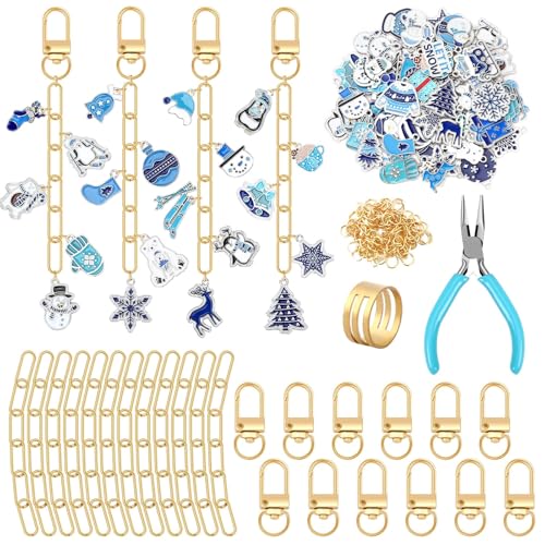 AUGSUN 189 Pcs Christmas Winter Keychain Making Kit, Charm Jewelry Chain 60 Charms 12 Keychain Clips Hooks 15 Extender Chains 100 Jump Ring and Jewelry Plier for DIY Crafts Accessories Holiday Gifts - style: Winter