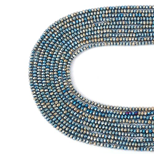 FASHEWELRY 10 Strands Briolette Faceted Glass Beads 2mm Rondelle Crystal Glass Spacer Beads Green Plated for Necklace Bracelet Jewelry Making - color: Green Plated, size: 2mm