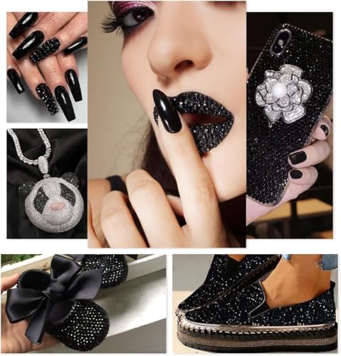 qiipii Pure Black Resin Flatback Rhinestones for Bedazzling Crafting 2mm-6mm Flatback Jelly Stones Solid Black Gems Diamonds for Face Eyes Makeup Tumblers Mugs Bottles DIY Crafts Clothes Shoes Phones - color: Pure Black