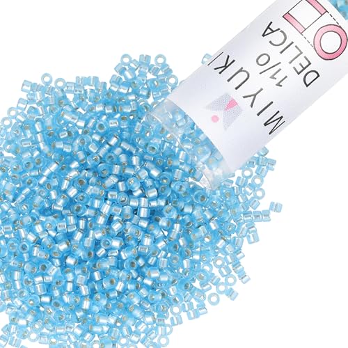 Miyuki Delica Seed Beads – Size 11/0 (1.6 mm), DB0692, Semi Matte Silver Lined Sky Dyed Blue, 7.2 g, Approx. 1440 Beads, Made in Japan - color: DB0692 - Semi Matte Silver Lined Sky Dyed Blue