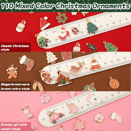 SANNIX 110Pcs/55 Pairs Christmas Charms, Holiday Enamel Charms Red Green Pink Gingerbread Xmas Pendants for DIY Bracelet Necklaces Earrings Craft Supplies - style: Assorted Christmas Charms