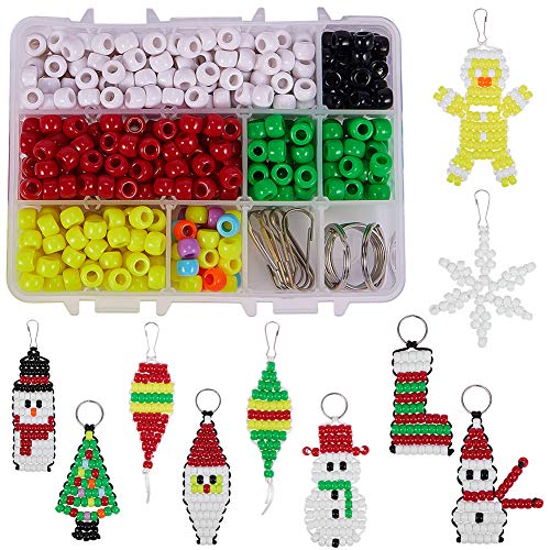 SUNNYCLUE 1 Box DIY Make 10PCS Christmas Theme Bead Pets Kit 8mm Pony Beads Assortment Box Set with Key Ring & Lanyard Clips, Instruction - color: 8mm Pony Beads Kit Christmas Themed