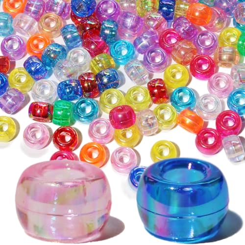 1000pcs Pony Beads Bulk for Bracelets,6 * 9mm Large Hole Colored Kandi Beads for Hair and Keychain Making,Friendship Necklace for Gift and DIY Crafts(Mixed AB) - color: Mixed AB