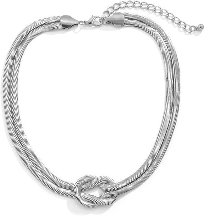 PLOUTOS Chunky Gold Knot Choker Necklace for Women Adjustable Double Snake Chain Design Bold Statement Fashion Jewelry Accessory For Party Daily Wear Gift
