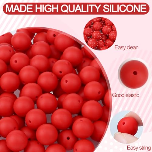 MAIBAOTA 120 Pcs Scarlet Red Silicone Beads 15 mm Scarlet Red Beads for Keychain/Pens/Bracelet/Necklace Making Focal Beads Loose Rubber Round Silicone Beads Bulk for Craft Making（with Boxed Kits） - color: Scarlet Red