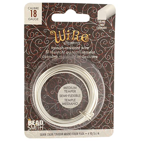 The Beadsmith Square Craft Wire - Medium Temper Beading Wire, Silver Color, 18 Gauge, 4 Yards - color: Silver, size: 18 Gauge, 4 Yard Coil