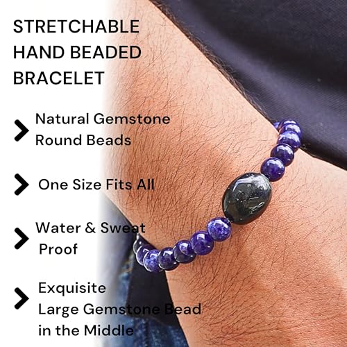 Black Obisidian Bracelets for Men 8" Inch Full Stretch Healing Crystal Bracelet, Beaded Charm Bracelet for Men Gifts Fathers Day Anniversary Birthday Gifts for Him - color: Sodalite & Black Onyx