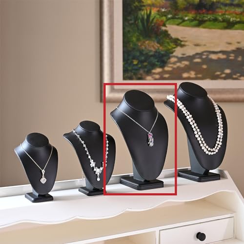 MOOCA 2 Pcs Deluxe Faux Leather Medium Necklace Chain Jewelry Display Holder, Jewelry Stand, Necklaces Display Mannequin Bust Stand, Black Faux Leather - color: 3) Black Faux Leather, 2 pieces