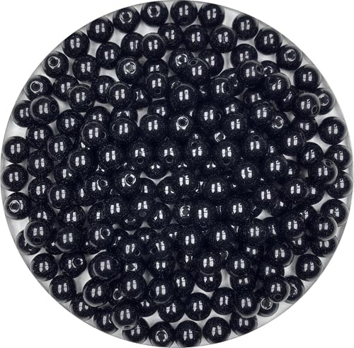 200pcs Glass Beads, 8mm Glass Beads for Barcelet and Jewelry Making DIY Crafts (Black) - color: Black