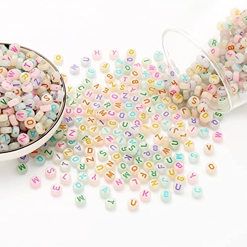 ToBeIT Alphabet Letter Beads 1000 pcs Glow in The Dark Acrylic Alphabet Beads Round 4X7mm UV Letter Beads Jewelry Findings Charms for DIY Bracelet Necklace Craft Making (bg White - Color) - color: bg white - color