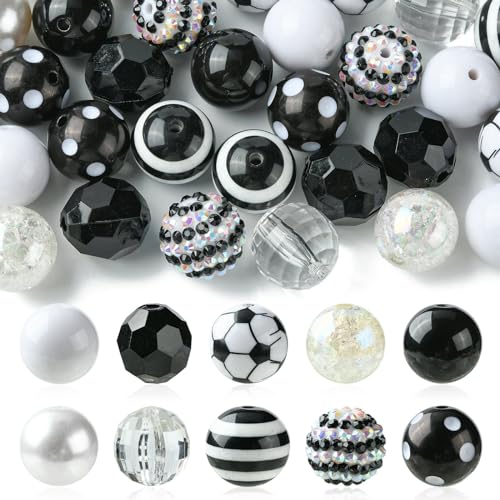 DanLingJewelry 50Pcs Random 20mm Acrylic Round Football Sport Theme Soccer Ball Bubblegum Beads for Bracelet Jewelry Making - color: 50pcs - football