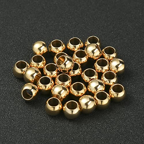60 Pcs Gold Plated Stainless Steel Round Spacer Beads 5mm Hole, Seamless Loose Beads for DIY Bracelet Necklace Jewelry Making Findings 9mm - color: gold, size: 9*5mm