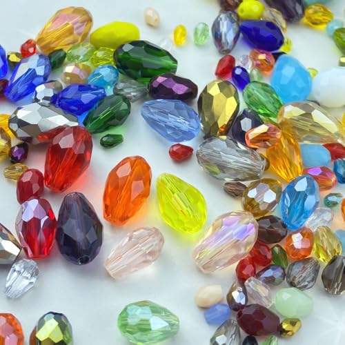 200pcs 3x5mm Teardrop Crystal Glass Beads Vertical Hole Faceted Loose Spacer Beads for DIY Craft Jewelry Making Necklace Bracelet Earring Wind Chimes(Green Series) - color: Green Series, size: 3x5mm