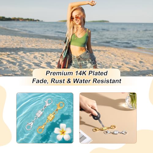 12PCS Magnetic Necklace Clasp and Closures with Double Lobster Clasp, 14K Gold & Silver Jewelry Extenders for Women Necklaces, Bracelets & DIY Crafts - color: 6pcs gold6silver