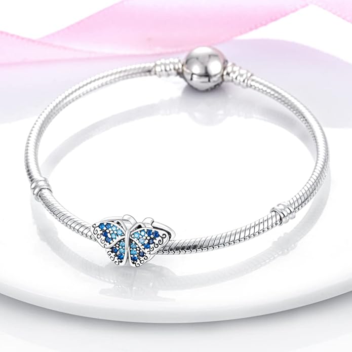 Parmuz 925 Sterling Silver Charm for Bracelet Necklace Dangle Love Mom Ocean travel Butterfly Party Charm Beads Pendants DIY Jewelry for Women