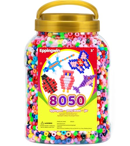 Eppingiwn 8050pcs Pony Beads, Multi-Colored Bracelet Beads for Hair Braids, Plastic Bead for Crafts (Jumbo Pack, Classic) - color: Classic, size: King size