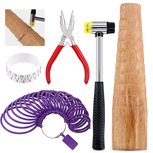 Hilitchi 5Pcs Jewelry Tool Set Including Rubber Hammer, Wooden Bracelet Sizing Bangle Mandrel, Jewelry Pliers, Plastic Wrist Sizer Wrist Belt Bracelet for Jewelry Making and Repairing Tools Kit