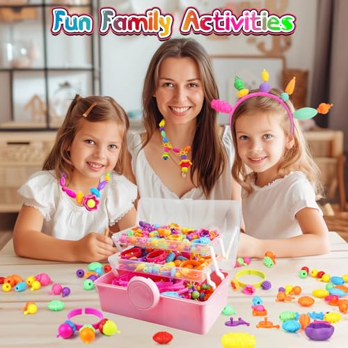 FUNZBO 850pcs Pop Beads - Jewelry Making Kit for 3 4 5 6 7 8 Year Old Little Girls, Arts and Crafts Toys for Kids, Necklace Bracelet Ring Hairband Creativity Snap Set, Birthday Gifts for Kids - size: X-Large