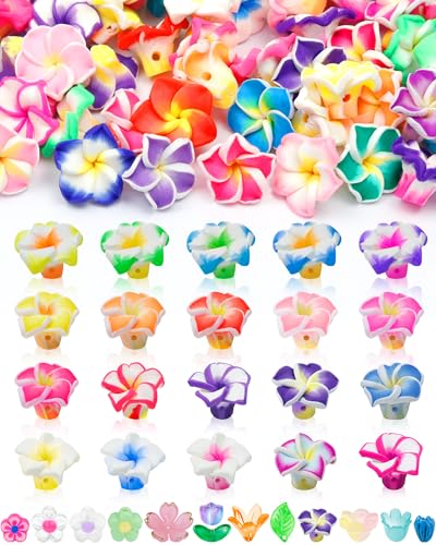 FIVEIZERO 80PCS Clay Plumeria Flower Beads, 20 Colors Hawaiian Polymer Floral Bead Charms for Bracelets, Necklaces & DIY Jewelry Making Crafts - color: Polymer Clay Plumeria