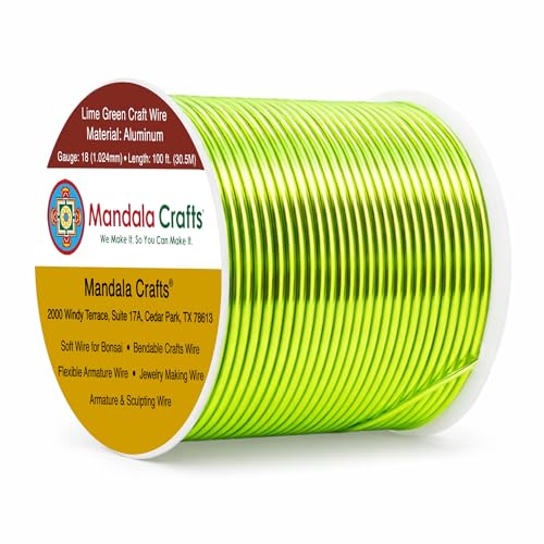 Mandala Crafts 18 Gauge Anodized Aluminum Craft Wire for Jewelry Making - 100 FT Colored Flexible Lime Green Wire - Bendable for Bonsai Armature Crafting Sculpting - color: Lime Green, size: 18 Gauge
