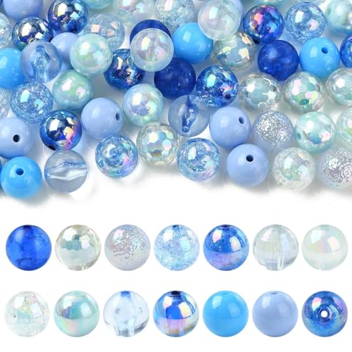 LiQunSweet 100 pcs 16mm Blue Theme Bubblegum Acrylic Beads Bubble Chunky Round Loose Beads for DIY Jewelry Bracelet Necklace Earring Crafts Keychain Bag Home Decor - color: 16mm Blue Bubblegum Beads_100 pcs