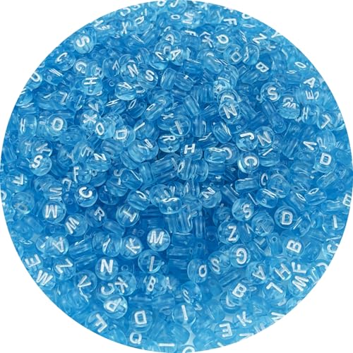 1000pcs Round Letter Beads 4x7mm Acrylic Alphabet Beads Spacer Beads for Jewelry Making Bracelets Necklace Earring Key Chains DIY Craft(H-White Letter Light Blue Bead) - color: H-White Letter Light Blue Bead