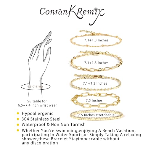 Waterproof Gold Chain Bracelet For Women Non Tarnish,14K Gold Plated Link Dainty Bracelets Stake Layered Bracelet Set Hypoallergen Gold Jewelry - color: Style-4