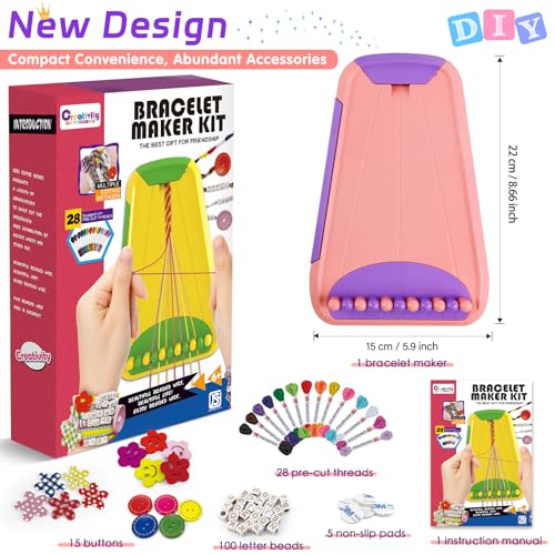 Friendship Bracelet Making Kit for Girls Ages 8-12, Kids Jewelry Making Kit with 28 Pre-Cut Threads and Letter Beads, Arts and Crafts for Kids, Birthday Easter Gifts for 6 7 8 9 10 11 12 Year Old - color: Pink/Purple