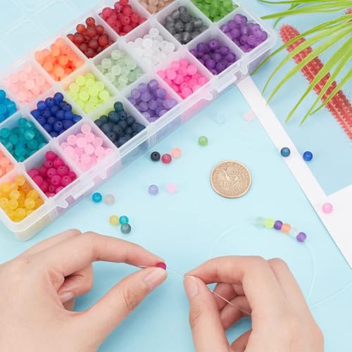 PH PandaHall 1560pcs 24 Color Frosted Glass Beads for Jewelry Making, 6mm Candy Color Frosty Beads Matte Loose Spacer Beads for Friendship Bracelets Necklace Earring Jewelry Making
