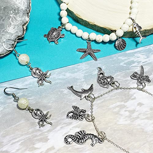 Heather's cf Silver Sea Charms – Antique Pendants, Non-Tarnish, Lead-Free & Nickel-Free, Bulk Ocean Animal Charms for DIY Jewelry, Bracelets, Necklaces, Earrings, Beach Craft Supplies (Sea Animals) - color: Mixed Sea Charms - 100 Pc