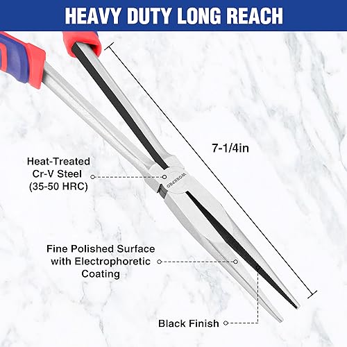 WORKPRO Premium 11” Extra Long Needle Nose Pliers, Paper Clamp Precision, Heavy-Duty CRV Steel, Soft Grip - style: 11-inch