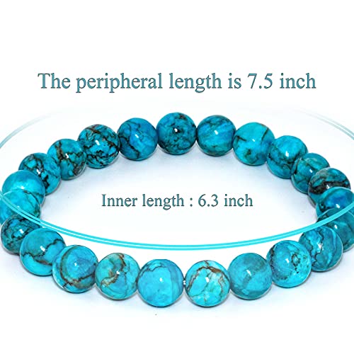 8mm Natural Gemstone Stretch Bracelet, Handmade Unisex Crystal Bracelets for Meditation, Yoga, Spiritual Healing & Positive Energy - color: Blue Magnesite Turquoise