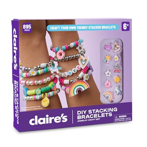Claire’s DIY Bracelet Kit – 895-Piece Jewelry Making Supplies Set| Clay Heishi Beads, Alphabet, Charms, String| Friendship Bracelet Kit for Girls| Arts & Crafts Activity| Fashion Accessory Gift Age 8+