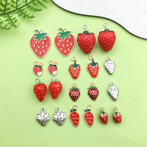 Sailanzi 40pcs Alloy enamel strawberry series Pendant Jewelry Making DIY Keychain Earrings Pendant Various Design Charms for Jewelry Making Bracelets Necklace (SN665) - color: SN665