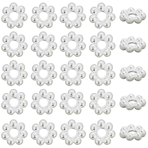 Beebeecraft 80Pcs 6mm Flower Spacer Beads 925 Sterling Silver Plated 304 Stainless Steel Loose Rondelle Granulated Spacer Beads for Jewelry Making Bracelet Necklace DIY Findings Supplies - color: Silver, size: 6mm