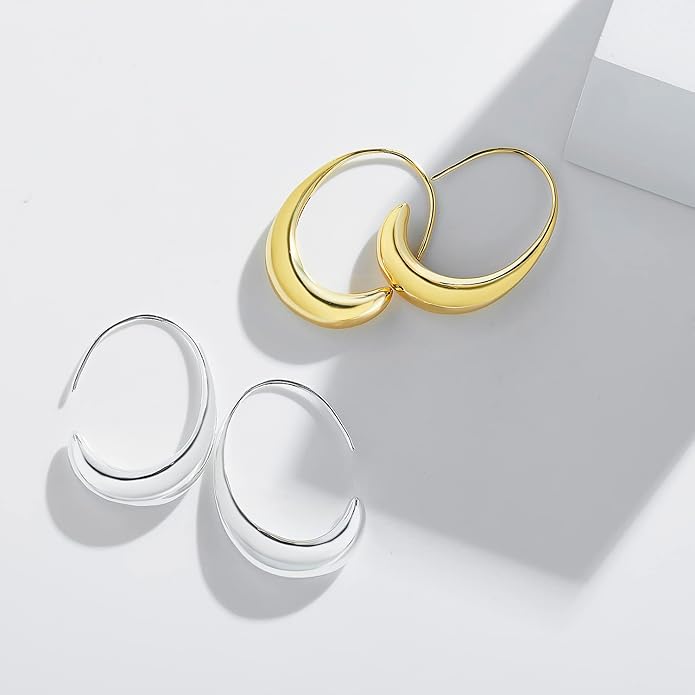 Lightweight Teardrop Hoop Earrings for Women 18k White Gold/Gold Plated Large Oval Hoop Earrings High Polished Statement Hoop Earrings Jewelry Gifts