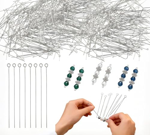 100PCS 2.75 Inch Stainless Steel Eye Pins for Jewelry Making, 70mm Metal Wire Eyepins, DIY Earring Beading Findings, 21 Gauge Open Eye Head Pins, 0.7mm Long Wire Eye Pins, Beading Pins for Jewelry DIY
