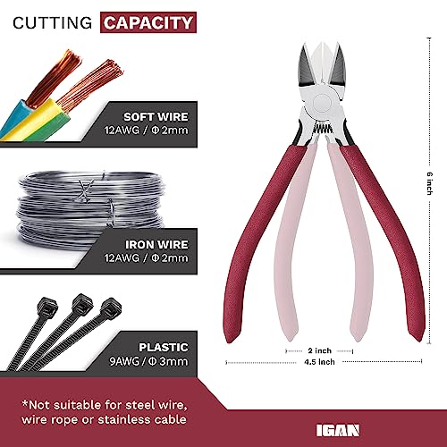 IGAN-P6 6-inch Ultra Sharp & Powerful Side Cutter Clippers with Longer Flush Cutting Edge, Ideal Wire Snips for Crafting, Floral, Electrical & Any Clean Cut Needs - size: Pack 1