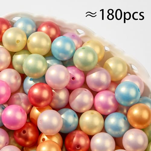20mm Acrylic Beads 180pcs Chunk Bubblegum Bead Color Pearl Pen Ball Beads for Pen Bag Jewelry Making Necklace Bracelets (qszg) - color: Mint Green&pink