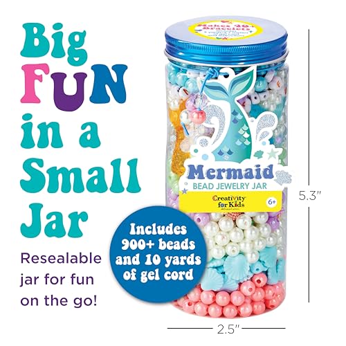 Creativity for Kids Mermaid Bead Jewelry Jar: Create 40+ Friendship Bracelets for Girls, DIY Girls Beads Jewelry Making Kit, Spring Crafts & Mermaid Gifts (Ages 6+)