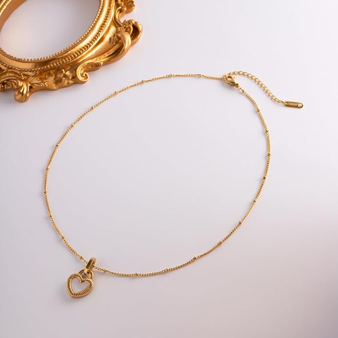 IBARA Women Gold Dianty Necklace Sun Crescent Moon Star Evil Eye Lock Lovely Heart Flower Butterfly Pearl Pendant Coin Necklaces 18K Gold CZ Diamond Filled Chain Boho Beach Simple Handmade Jewelry