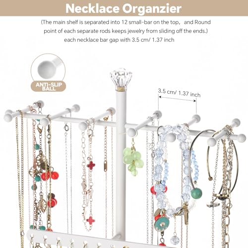 Meangood Jewelry Organizer Stand, 15.6" H Jewelry Tree Display Holder Stand for Bracelets Necklaces Earrings Rings, Gift for Women Girls (White) - color: White